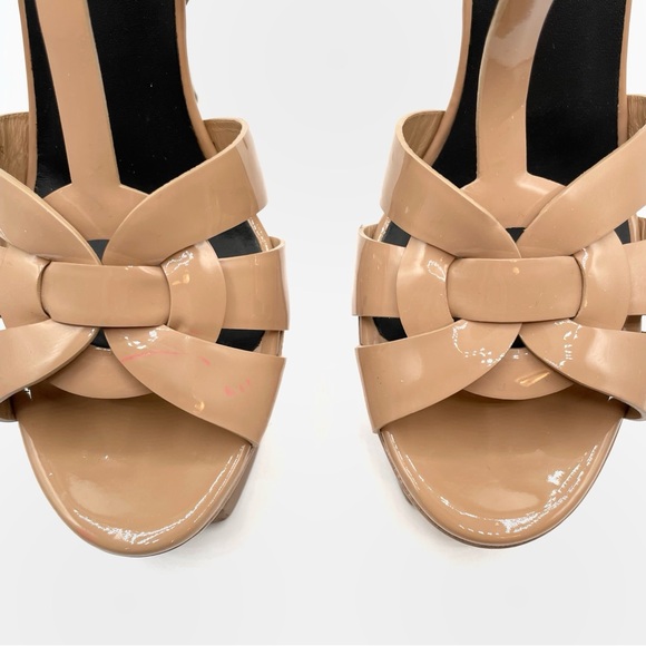 YSL Yves Saint Laurent Beige Nude Tribute Platform Sandals Stiletto Heels Shoes - Picture 3 of 14